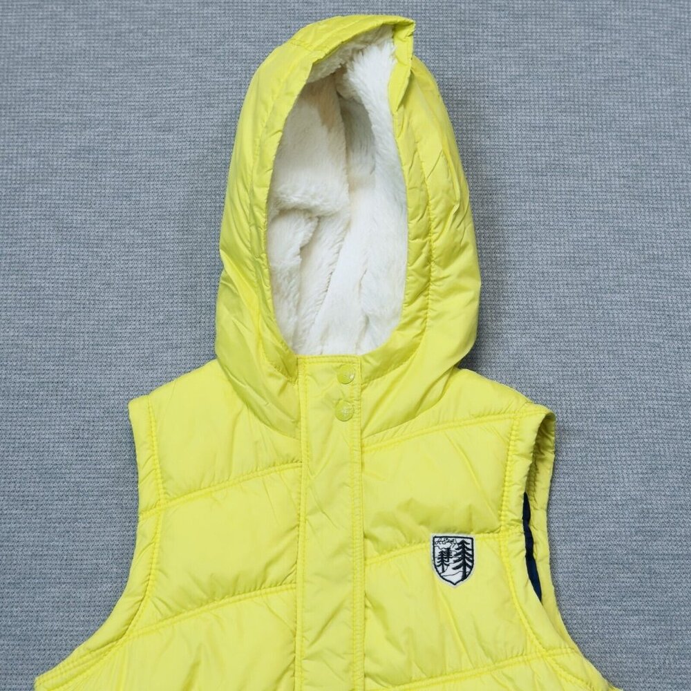 American Eagle Womens Yellow Puffer Vest Faux Fur Hooded Zip Pockets Size Small - Picture 15 of 16